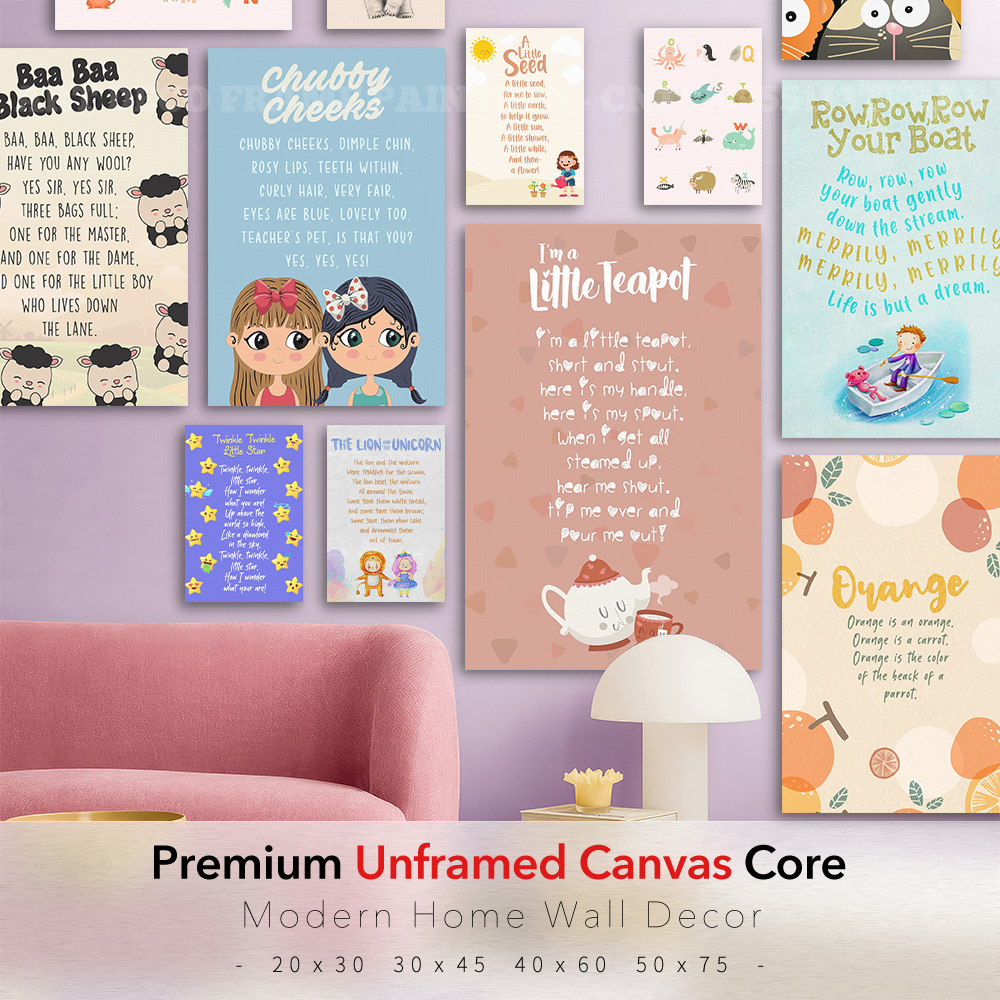 Kids Education Rhymes - 古典的な童謡キャンバスポスターキッズルームウォールアートバーブラックシープティーポットボートスター教育ベビーベッドルーム装飾ギフト