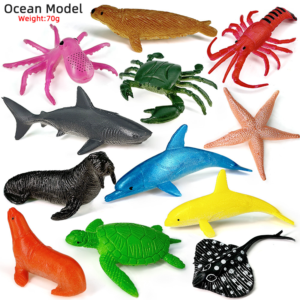Kids Education Material - 12個セット 海洋生物セット 動物モデル クマガニ イカ ヒトデ