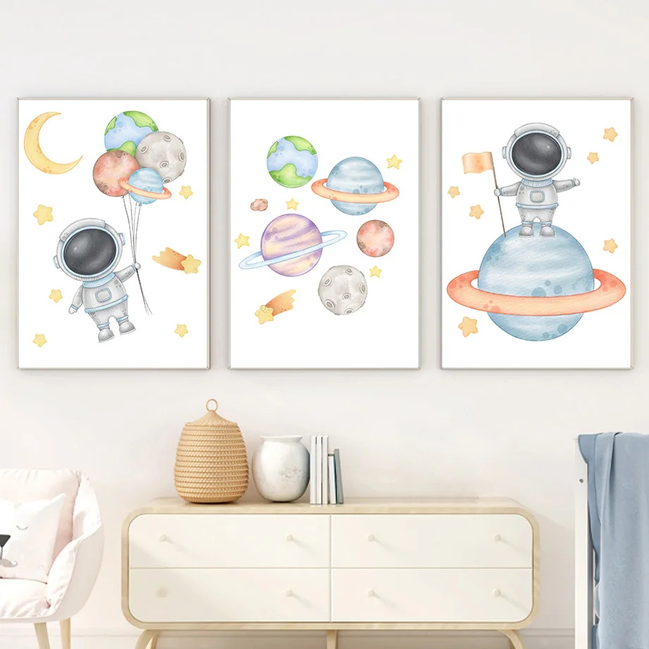 Kids Education System - カスタム名入りロケット宇宙飛行士アルファベット宇宙ウォールアートキャンバス - パーソナライズされた子供部屋の装飾ポスタープリント数字アートワーク