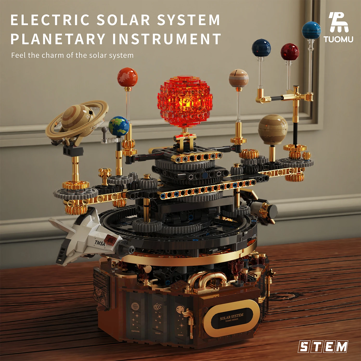 Kids Education System - 電動回転式太陽系ビルディングブロック航空宇宙地球模型宇宙科学STEM教育玩具キット（子供向け）