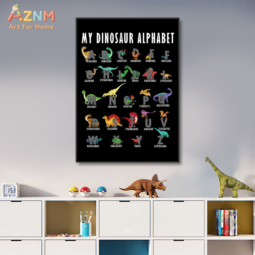AZNM 恐竜アルファベットキャンバスウォールアートプリント - Kids Education Background のレビューと価格