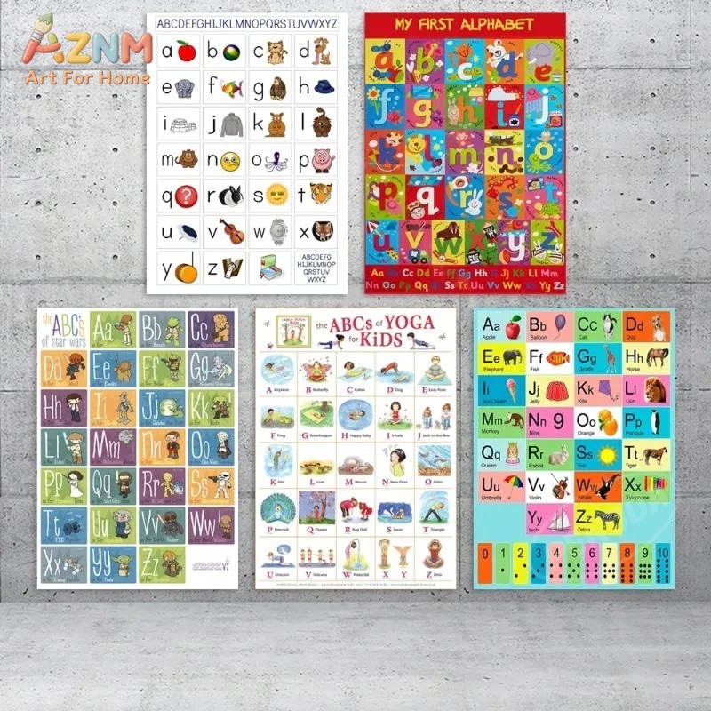 AZNM フレームレスキャンバスポスター キッズアルファベッ - Kids Yoga Education のレビューと価格