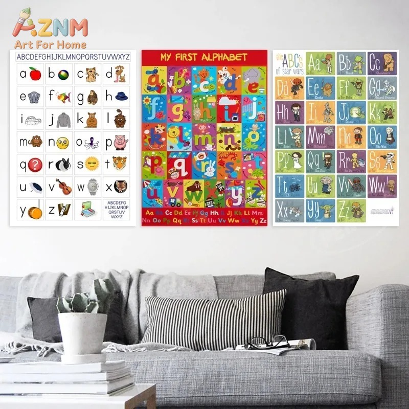AZNM フレームレスキャンバスポスター キッズアルファベッ - Kids Yoga Education のレビューと価格