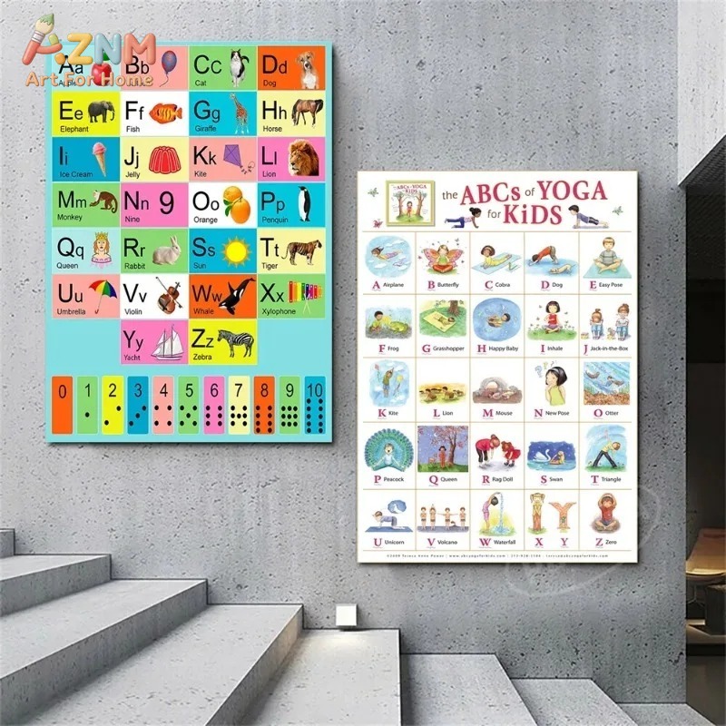 AZNM フレームレスキャンバスポスター キッズアルファベッ - Kids Yoga Education のレビューと価格