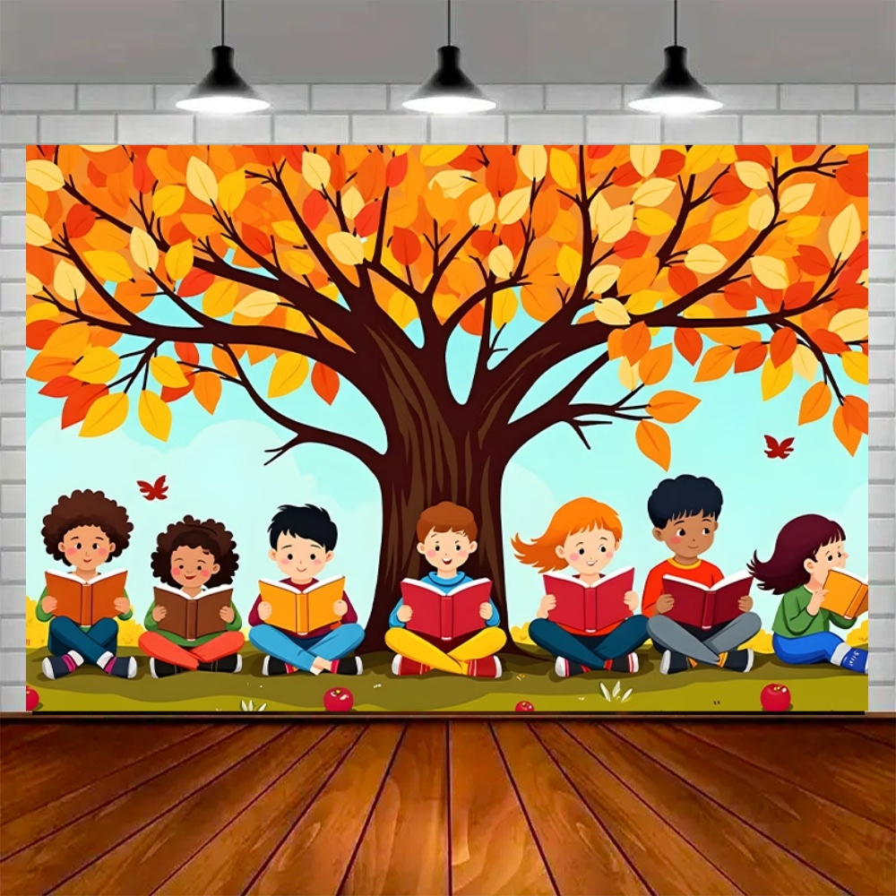 世界秋の読書の日パーティー装飾背景 メープルツリー リンゴ  - Kids Education Background のレビューと価格