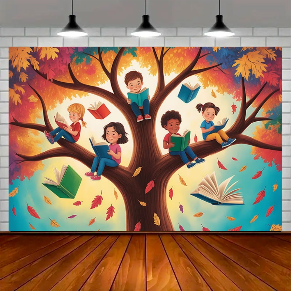 世界秋の読書の日パーティー装飾背景 メープルツリー リンゴ  - Kids Education Background のレビューと価格