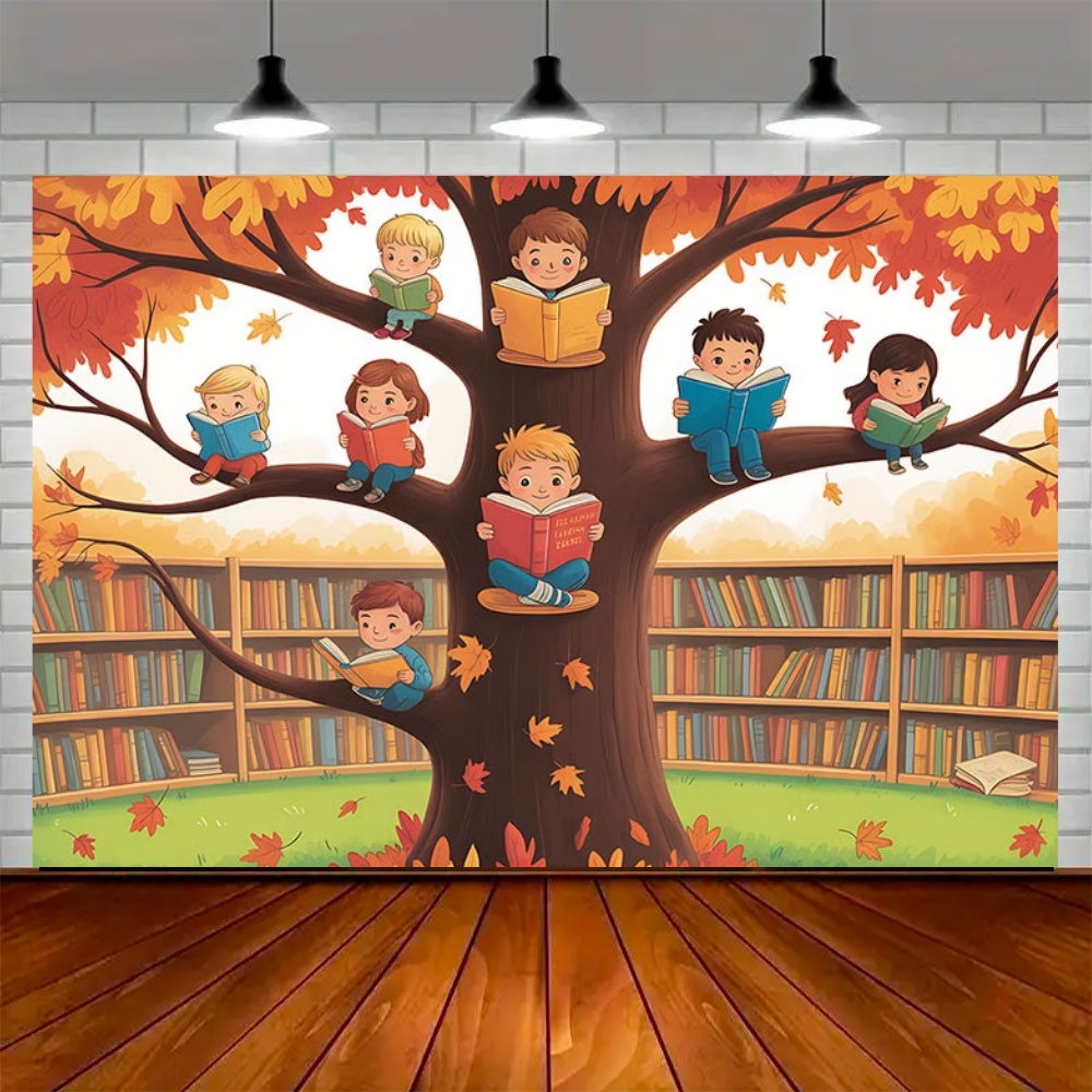 世界秋の読書の日パーティー装飾背景 メープルツリー リンゴ  - Kids Education Background のレビューと価格