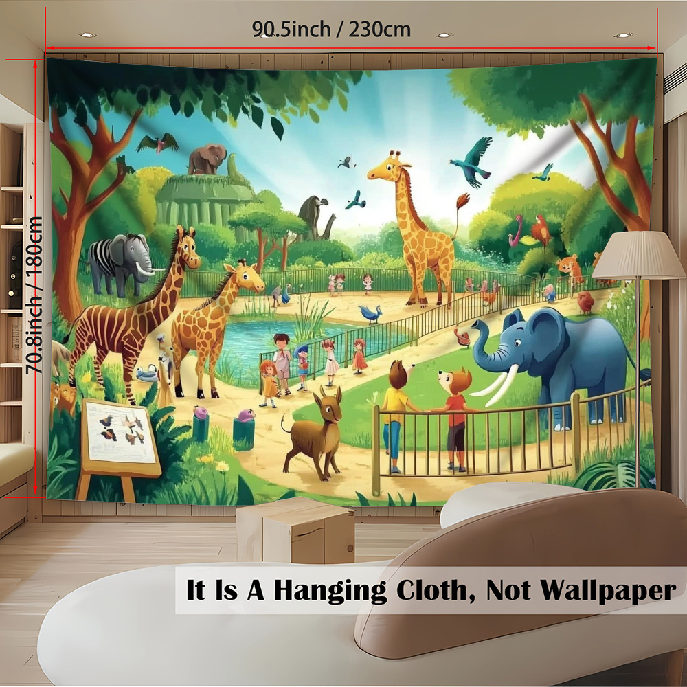 1pc 漫画動物園動物キリン象子供プレイルームタペストリー教 - Kids Education Background のレビューと価格